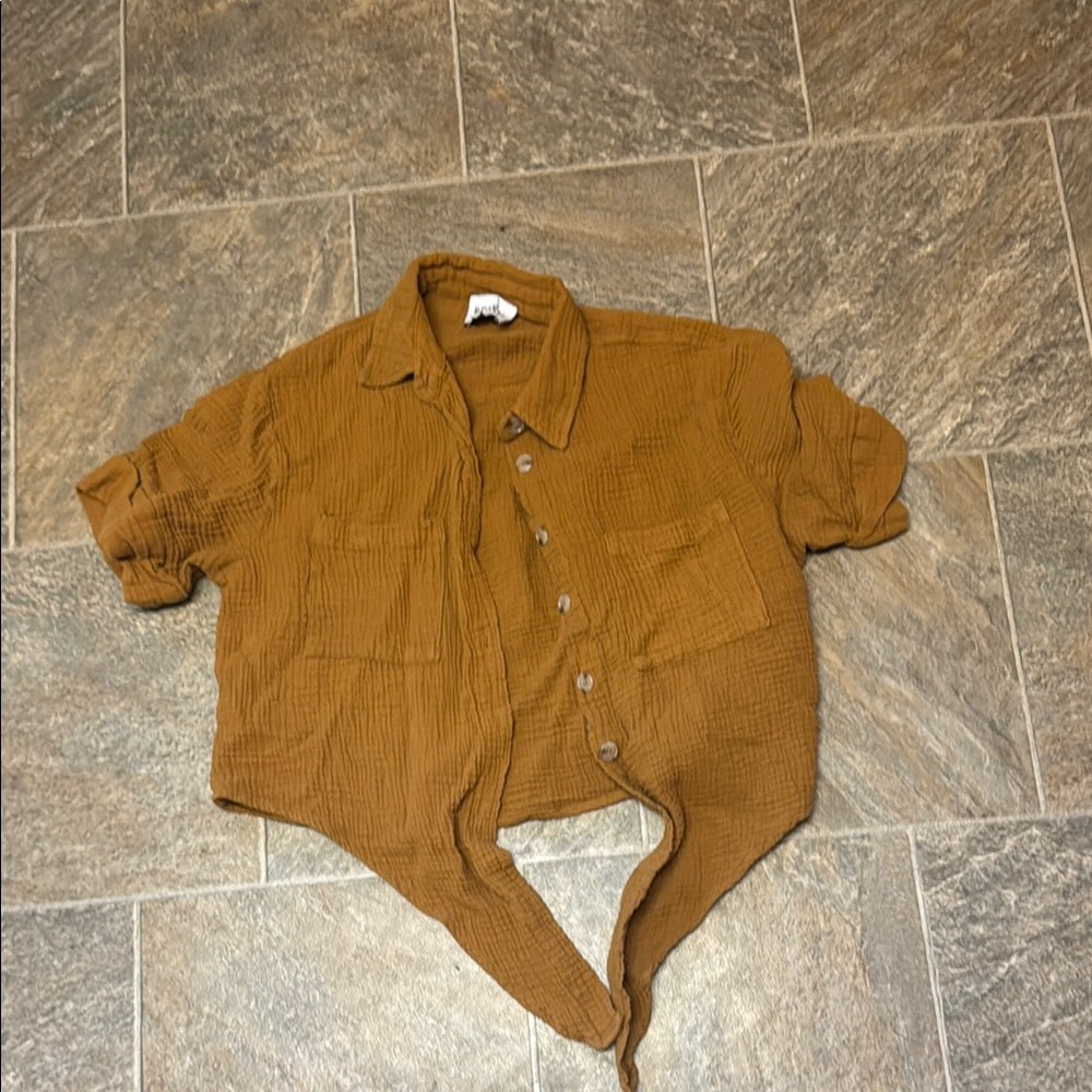 Brown Button-Up Women Top